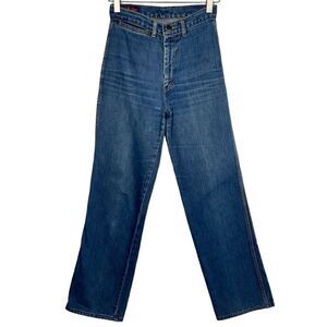 Landlubber Vintage 1970’s Blue Straight Leg Custom Hem Denim Jeans 5